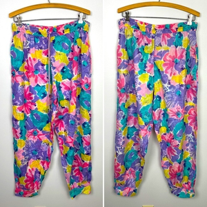 Multicolored Bright Floral 80s‎ Harem Pants